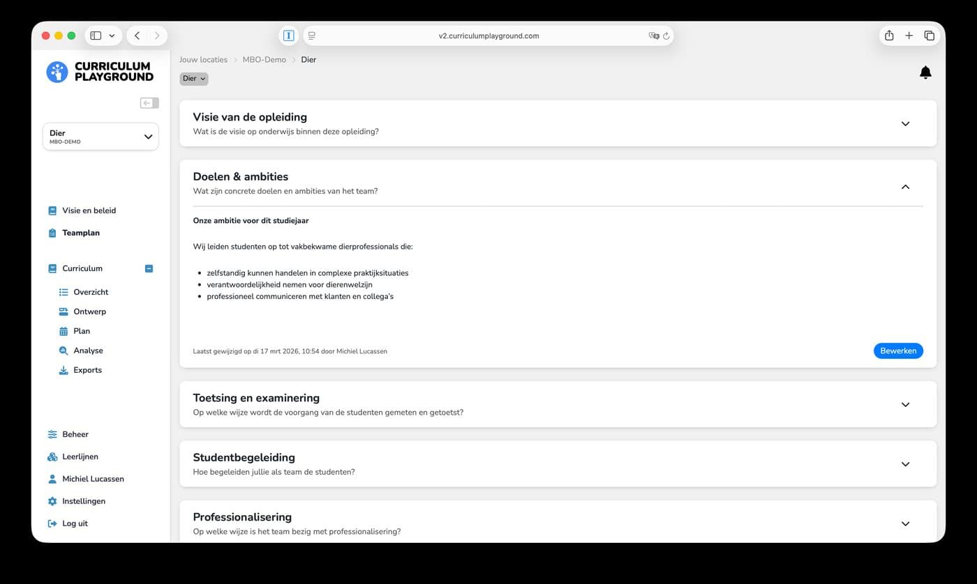 Teamplan gekoppeld aan curriculuminformatie voor mbo-teams